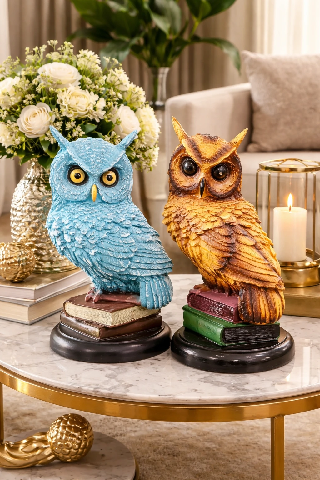 Resin Owl Showpiece for Good Luck Home Decor